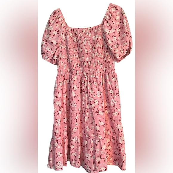S H E I N Curve Pink Floral Shirred Puff Sleeve Ruffle Hem Dress, Size 2XL, EUC. - Picture 7 of 9